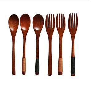 简约风格定制标识一次性扭结木勺叉子套装 - Product Image 1