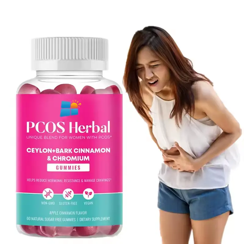 Etiqueta privada Sin azúcar PCOS Gummies Período de alivio Fertilidad Salud Apoya el equilibrio hormonal Ciclo menstrual saludable para mujeres