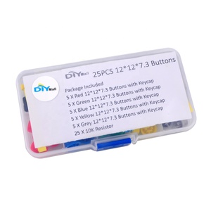 DIYmall 25pcs Tactile Push Button Schalter 12mm mit Keycap 5 Farben 10K Resistor Box Kit für Arduino ESP32 Bread board Programming