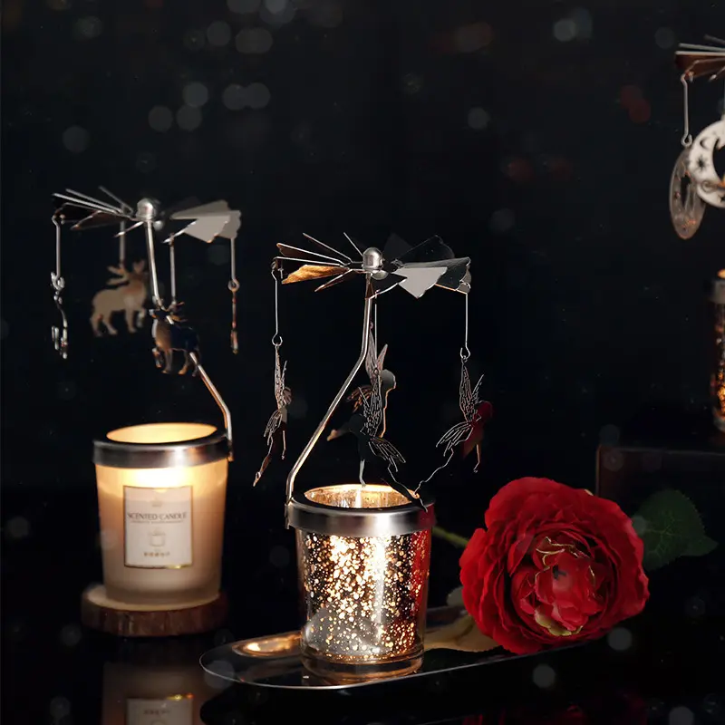 Lâmpada de pequeno ouro rotativa, rena, ferro, lâmpada vento romântica, gato, prata, unicórnio, velas para decoração de casa