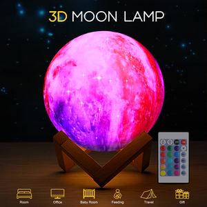 月亮灯夜灯 3D 印花月光 LED 可调光触摸开关可充电床头柜台灯触摸双色