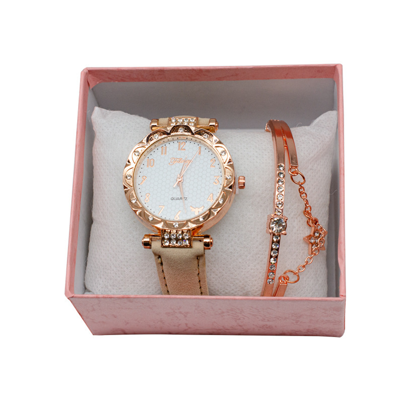 beige watch+bracelet+box