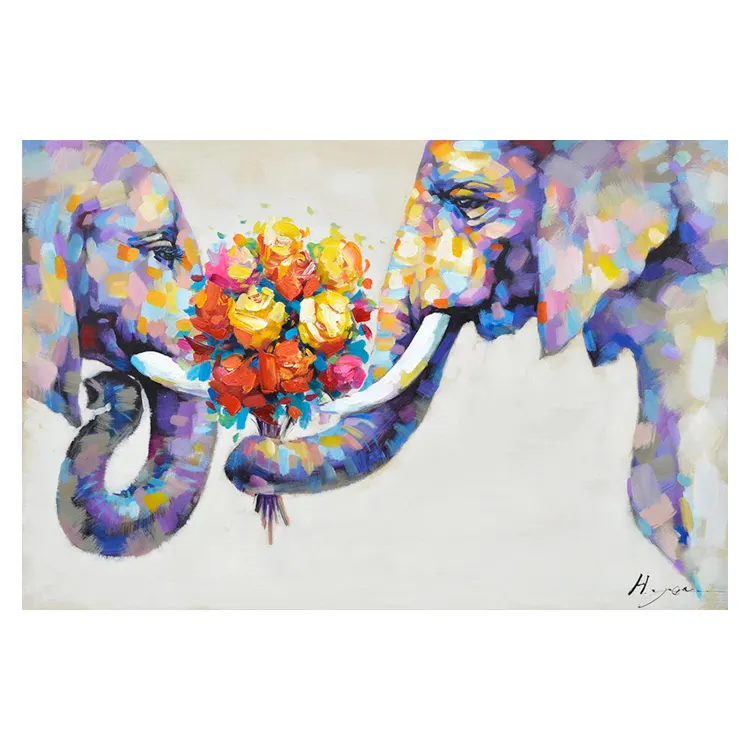 FREE CLOUD Home Decor Handmade Canvas Wall Art Decoration Modern Texture Africa Animal Flower Elephant Oil Paintings