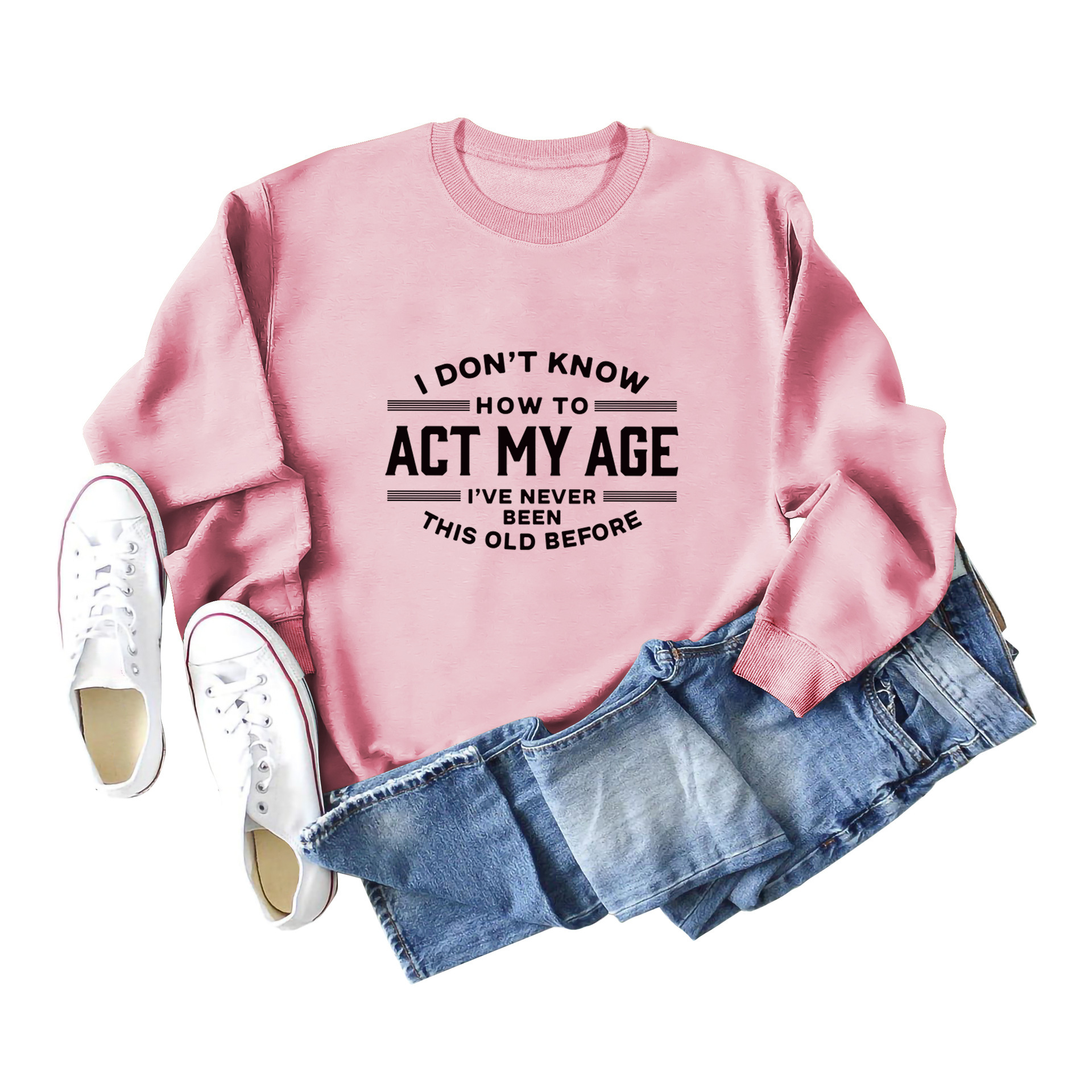 Pink sweatshirt (black font)