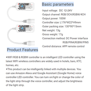 Мини-WiFi RGB RGBW светодиодный контроллер умный голосовой музыкальный регулятор для постоянного напряжения 12 В 24 В 100 Вт PWM цветные полосы света - Product Image 6