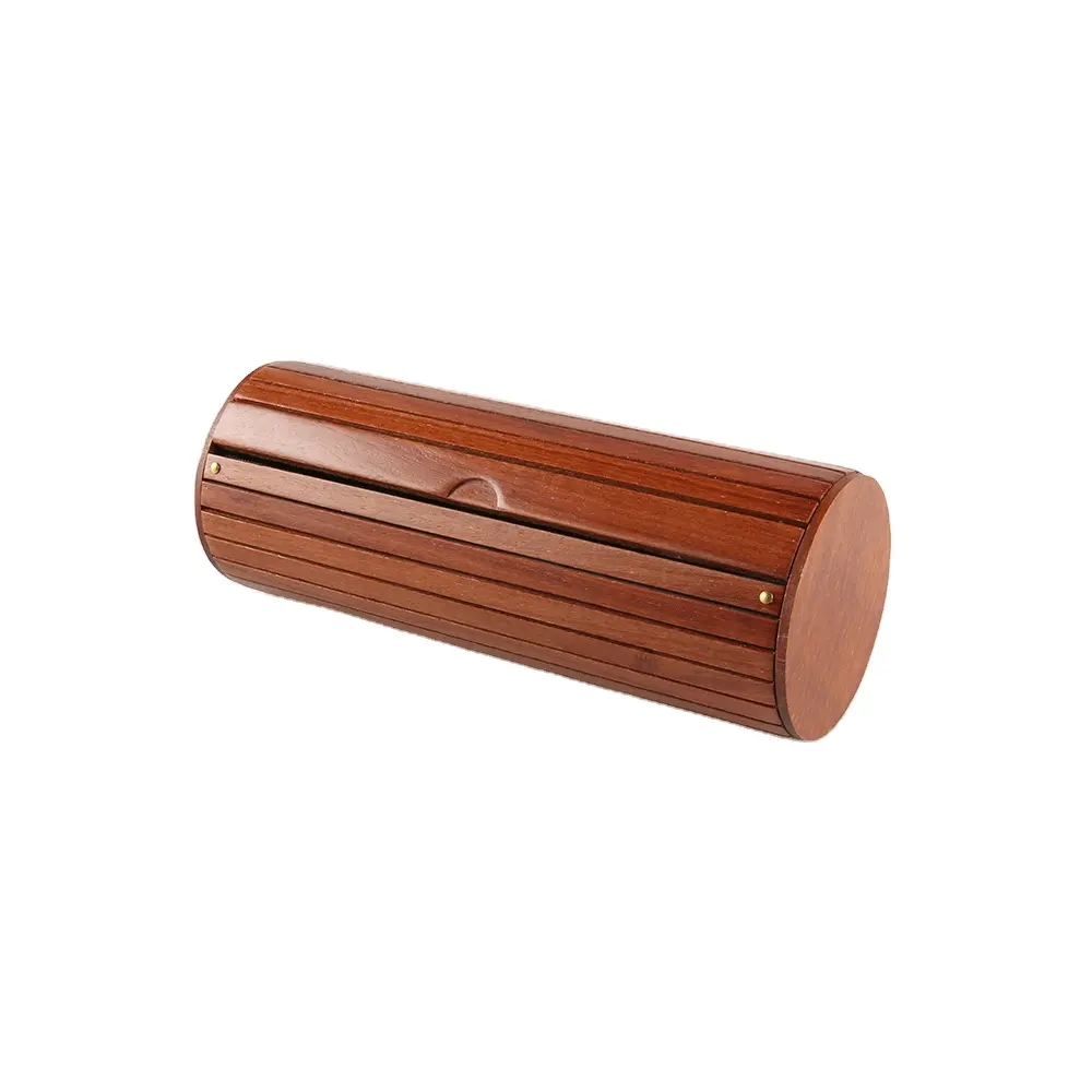 New Retro Vintage Unique Round Handmade Hard Solid Wood Wallet Purse Natural Red Rosewood Wooden Mini Clutch Bag for Men Women