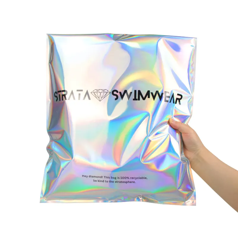 Custom Logo Holographic Shipping Poly Mailing Plastic Glossy Large Laser Self Adhesive Mailing Clothes Mailer Bags