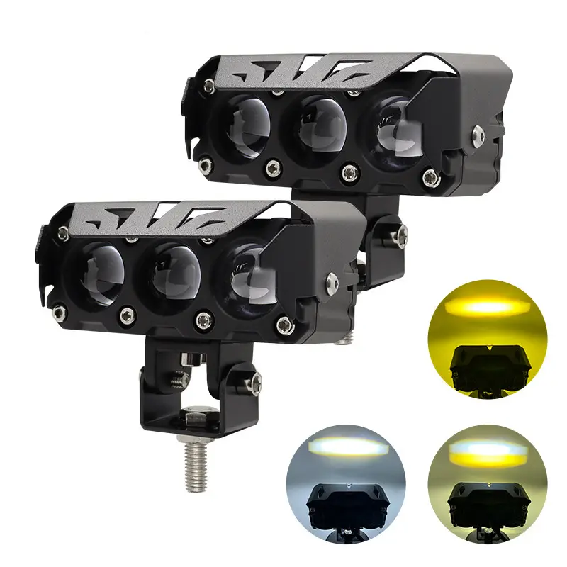 FDN-faro LED para motocicleta, luz antiniebla DE DOBLE Color Hi/Lo, 10V-28V, 3D, 35W, lente de proyector, foco auxiliar para camiones, SUV