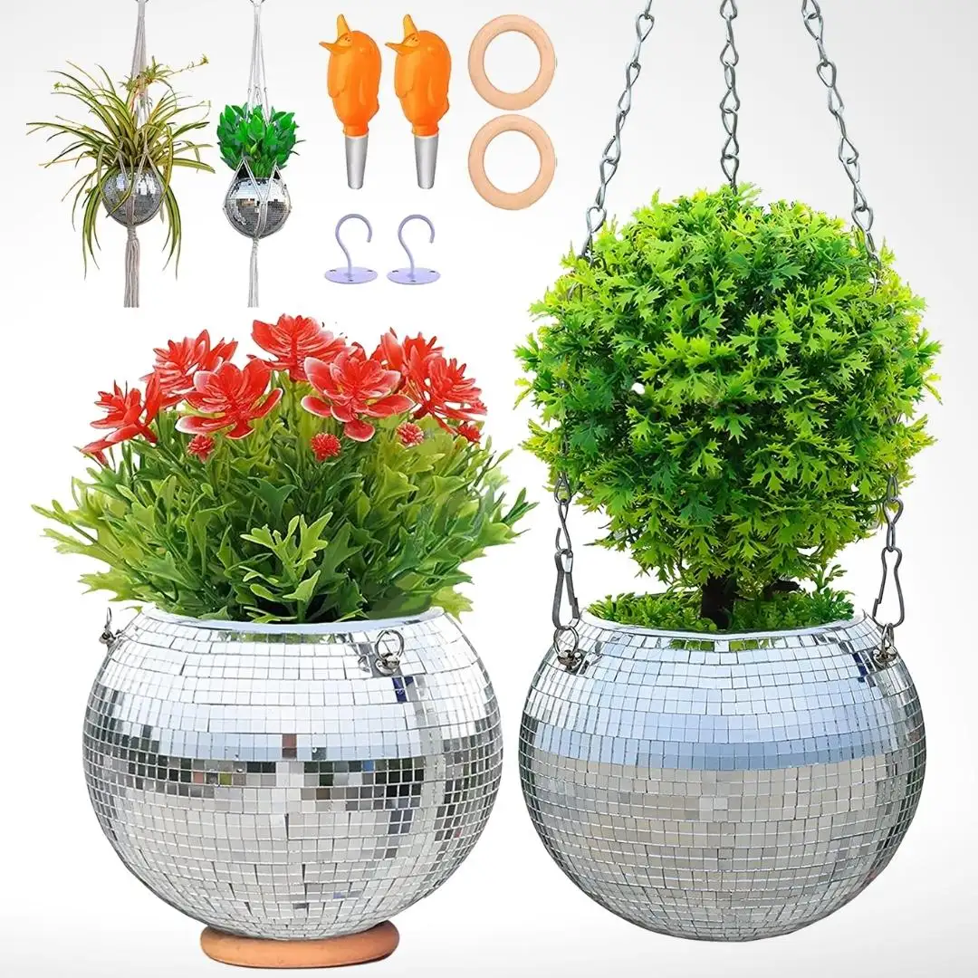 6 Inch Disco Ball Planter Met Hangende Kettingen Haken Macrames Voor Indoor Plant 0.2 "Spiegel Tegels 4''
