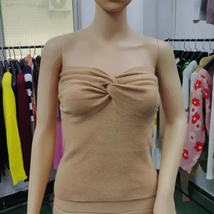 10% kapalı S-3XL örme Y2k tüp korse kırpma üst kadınlar yaz straplez kaşkorse Backless kapalı omuz Tank Top büstiyer Vintage yelek