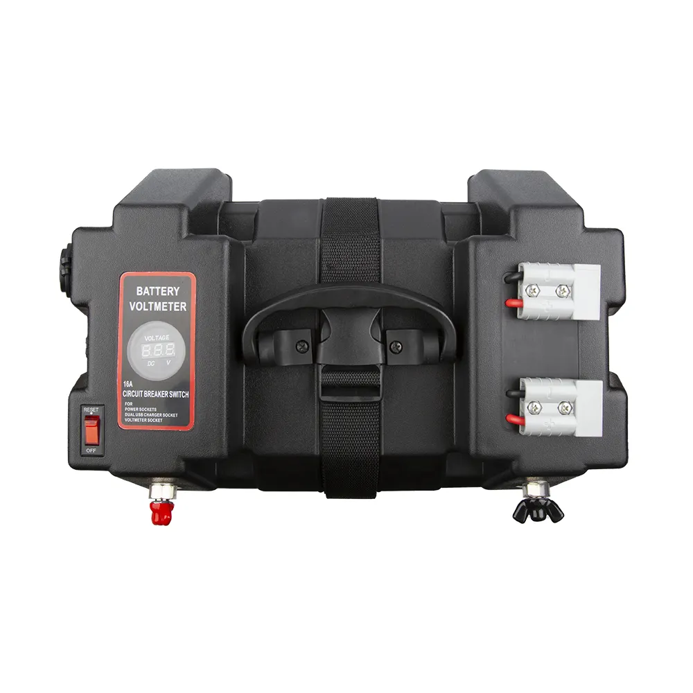 Diproduksi penyimpanan portabel luar ruangan perlindungan kotak baterai 12V/ 24V multifungsi untuk penggunaan pintu keluar label kustom