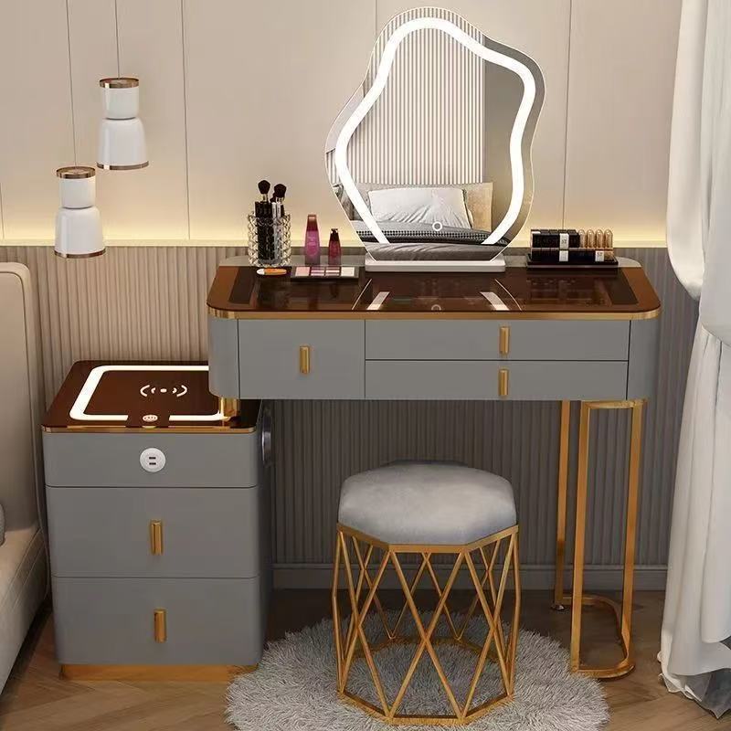 Table en verre gris 80, armoire intelligente, miroir intelligent, tabouret nid d'oiseau