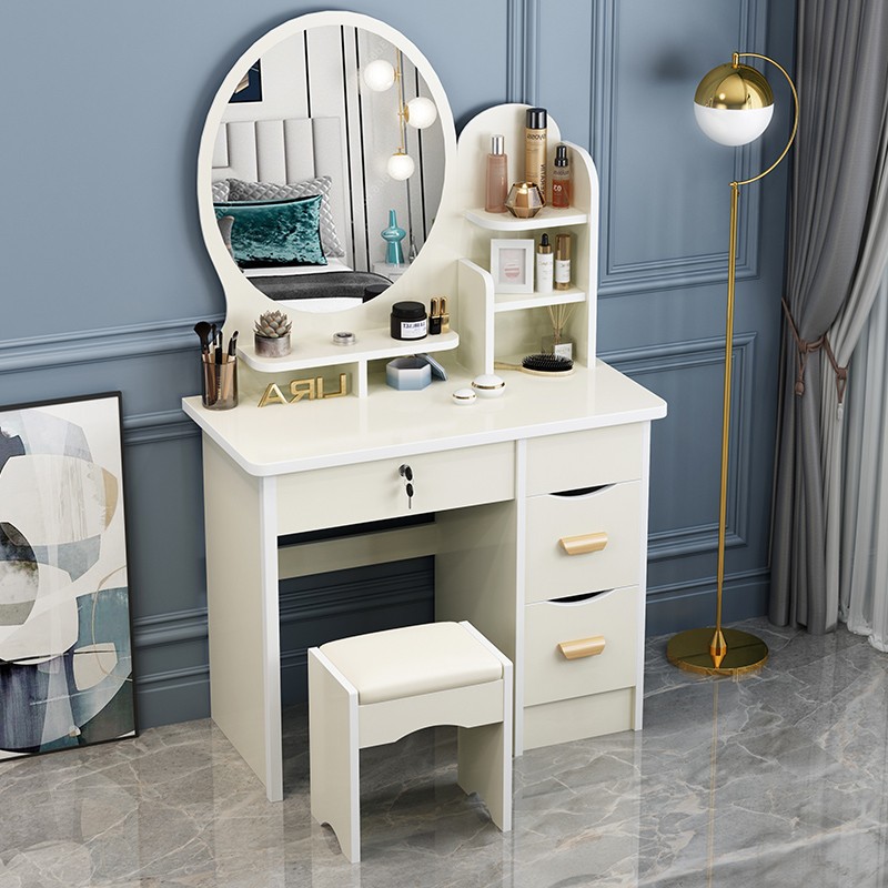 Armoire droite miroir rond blanc 80 cm