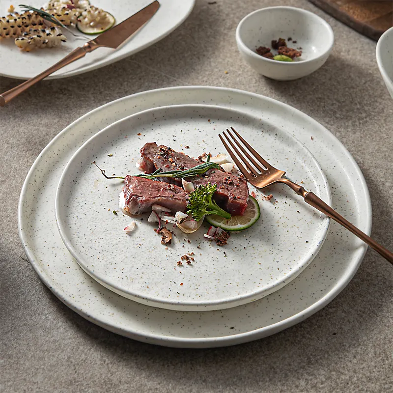 Yayu date logo personnalisé mat noir Japonais plat rond dîner plats avec des taches pour restaurant céramique blanc plaque