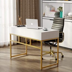 Modern <strong>Simple</strong> <strong>Computer</strong> <strong>Desk</strong> Home Office <strong>Desk</strong> Study Table Writing <strong>Desk</strong> with 2 Storage Drawers, Makeup Vanity Console Table - Product Image 4
