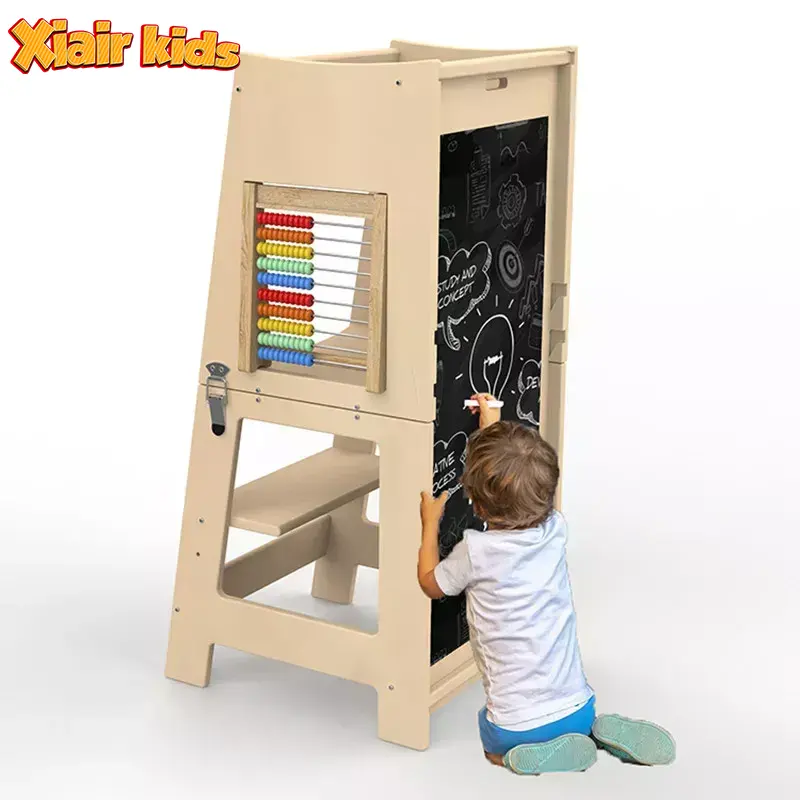 Taburete plegable de cocina para niños, torre de aprendizaje Montessori de madera con pizarra, moderno personalizado