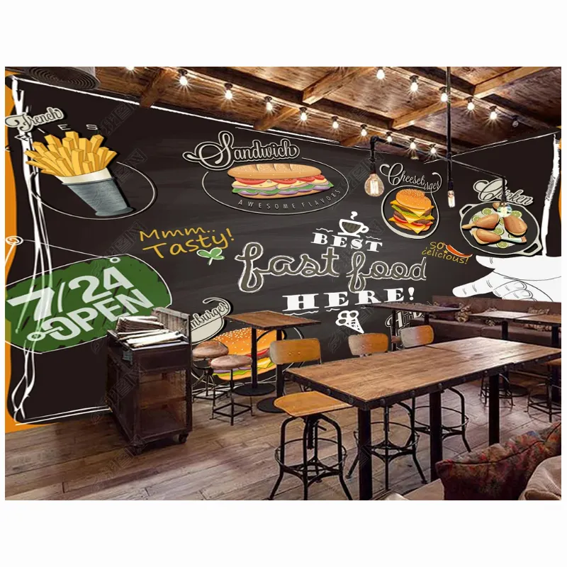 Papel tapiz de estilo europeo para tienda de postres y Pizza, pizarra 3d de Color, grafiti, revestimiento de pared