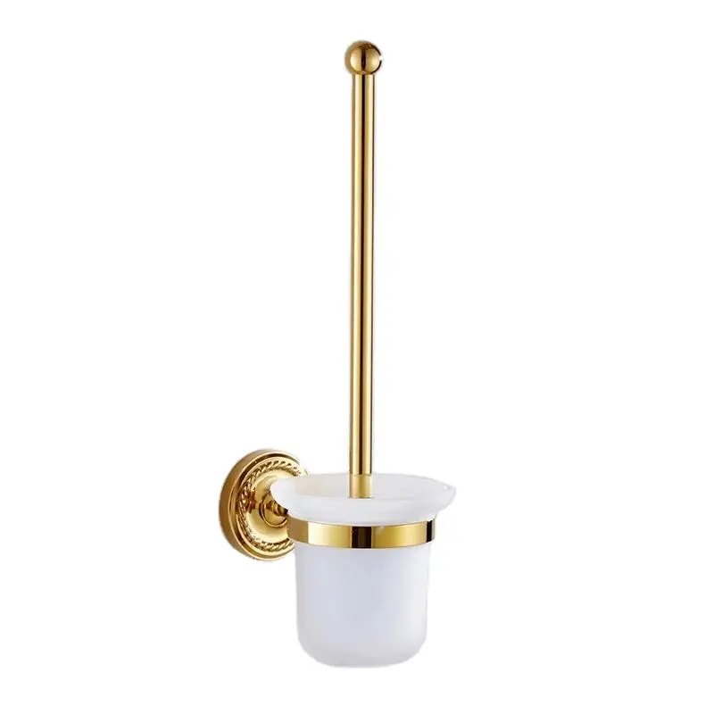 KD-GBA15 Gold Plated Bathroom Cleaning Accessories Wall Mounted Brass Toilet Brush Holder with Brusher and Glass Cup