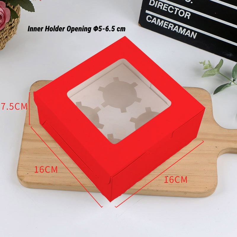 Cupcake box (red, 4 pcs) with tray