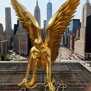 Statue décorative de parc de jardin extérieur de miroir doré moderne de haute qualité Sculpture d'aile d'archange en acier inoxydable - Product Image 6