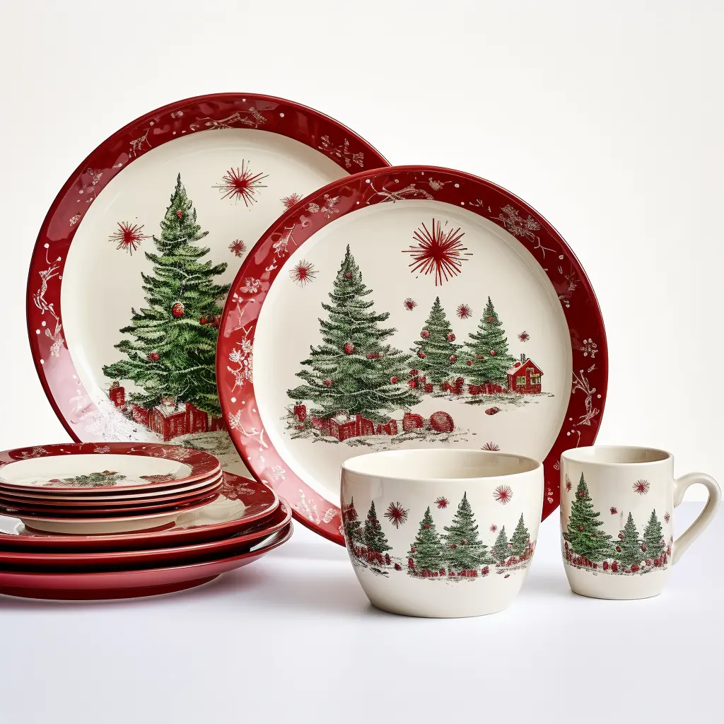 Set alat makan porselen keramik Tiongkok halus elegan kustom set peralatan makan malam porselen set peralatan makan Natal
