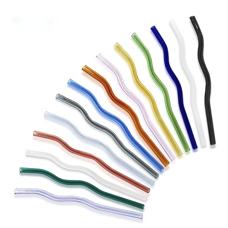 Cannucce di vetro riutilizzabili ondulate cannucce colorate trasparenti cannucce in vetro borosilicato alto con design ondulato
