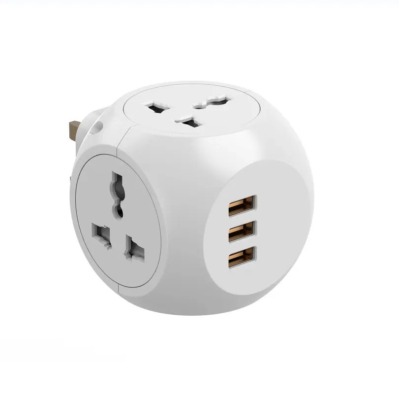 Logo personnalisé UK US India Standard Multi-Function Socket Small Square 4 Socket 3 USB Plug socket Cube adapter