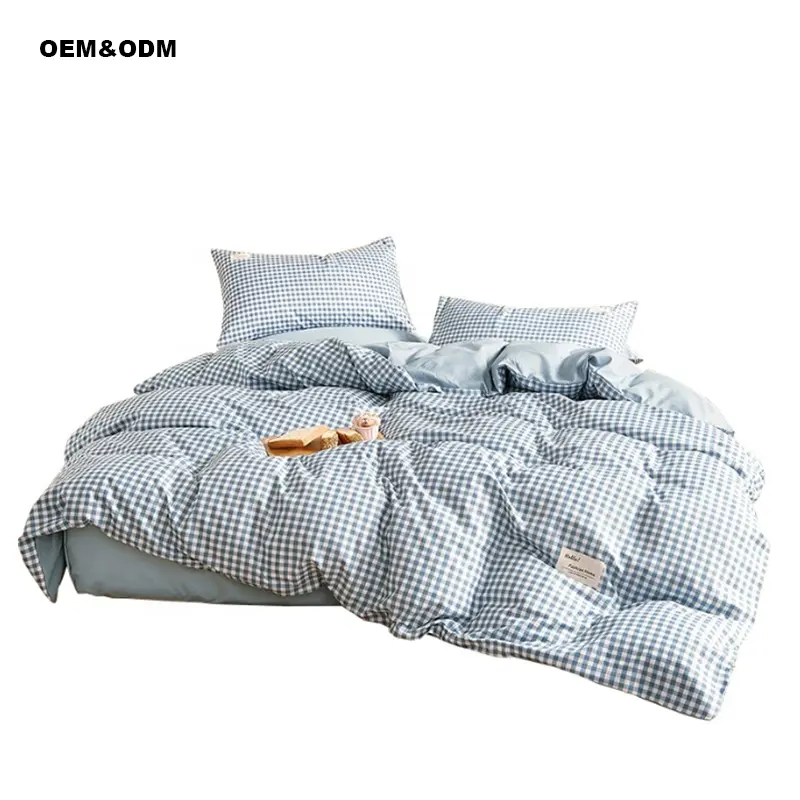 Diskon besar set tempat tidur mewah 4 buah Perancis Linen selimut penutup & lembar 400TC pola padat gaya Modern stok nyata berbulu"