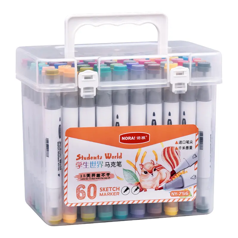 12/24/36/48/60 Color Manga Chisel Brush Point Dual Tips Art Twin Markers Pen Double Ended Alcohol Art Sketch Drawing Marker Pen