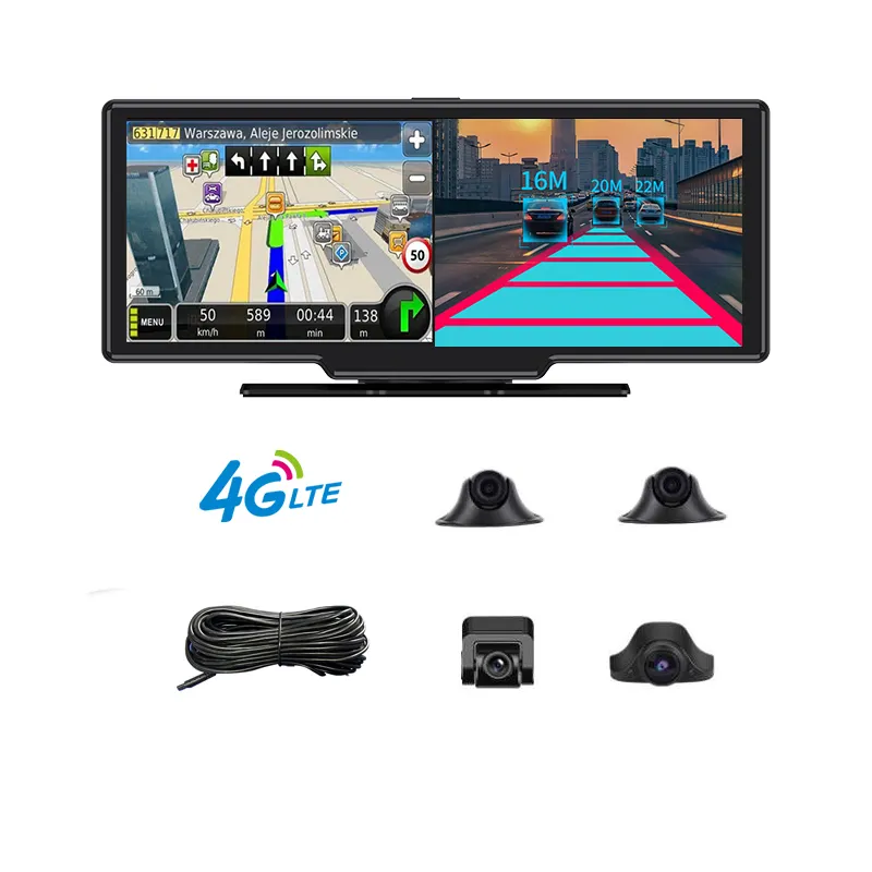 Câmera de carro 4G com navegação GPS adas, suporte para Android 8.1 4CHs, transmissão ao vivo 4G no telefone, cartão 512G