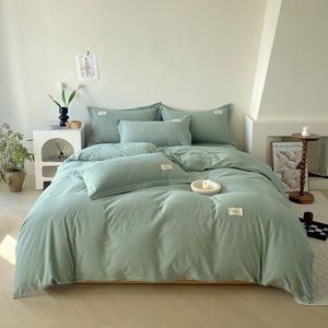 Solid Color Pure Cotton Fitted Sheets Simple Washed <strong>Bedding</strong> for Bedroom/Dormitory Available in Three-Piece Four-Piece Set Winter - Product Image 2