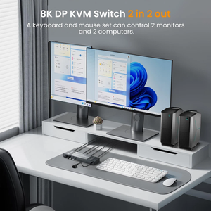 Justlink 2x2 Dual DP KVM Switch 8K 60Hz Dual Monitor KVM DP Pantalla extendida USB Switcher 2 Computadoras Audio Video Accesorios - Product Image 2