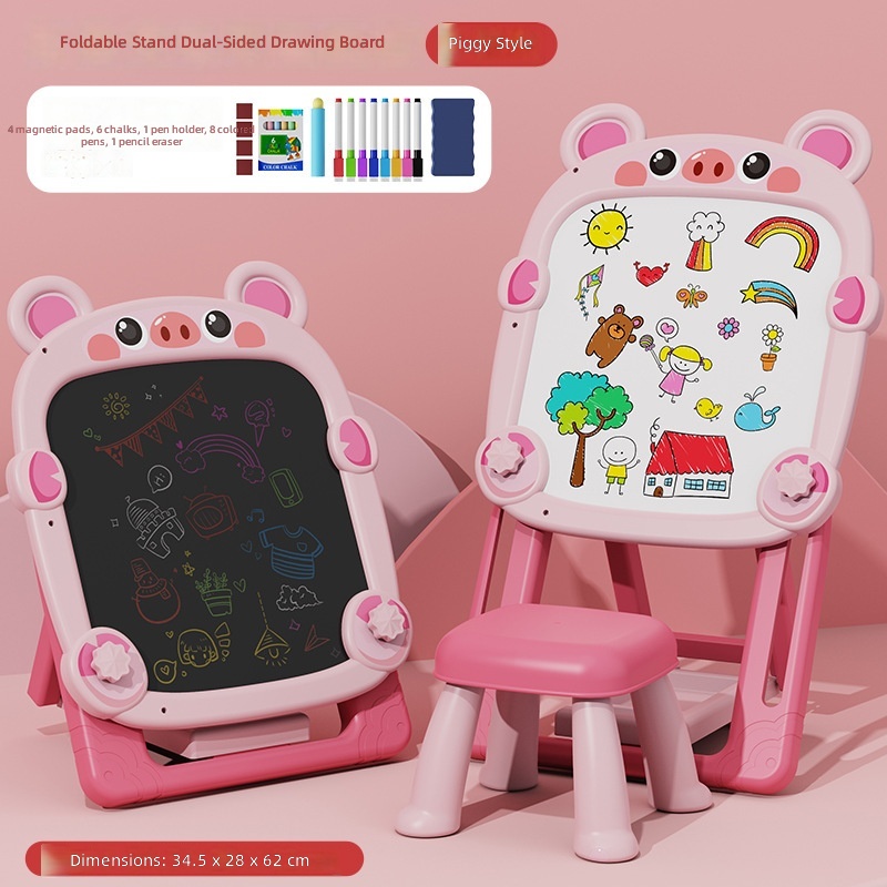 Pink pig double-sided drawing board chair