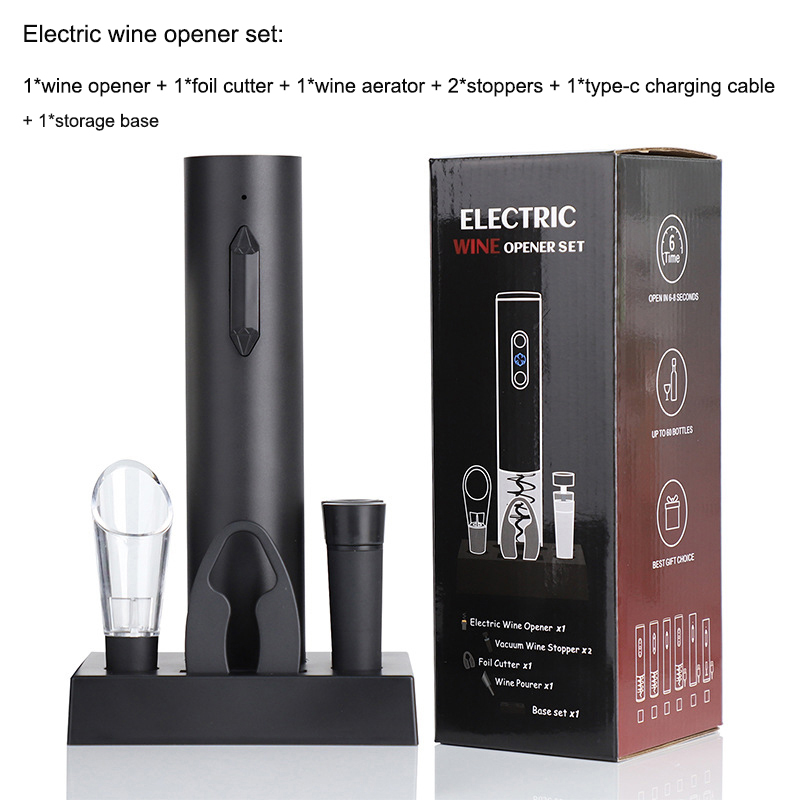 Ensemble d'ouvre-bouteille électrique noir
