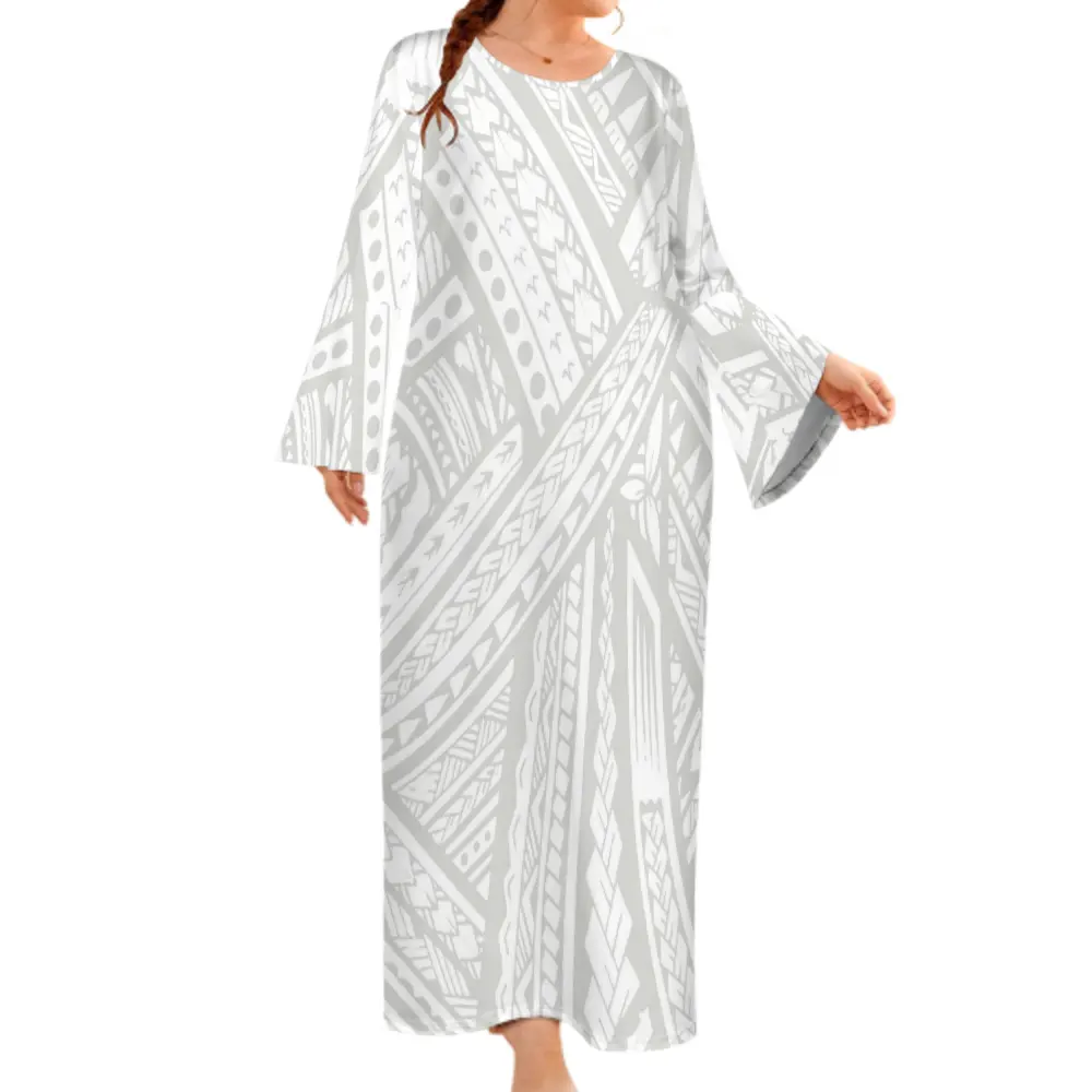 2023 polinezya Tribal tasarım özel kişilik moda büyük boy yuvarlak yaka boynuz kollu elbise gerçek Samoa malzeme