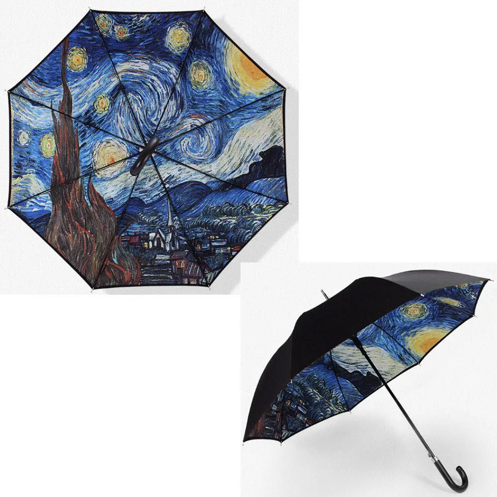 YUBO Van Gogh karya seni sublimasi cetak Digital payung lurus
