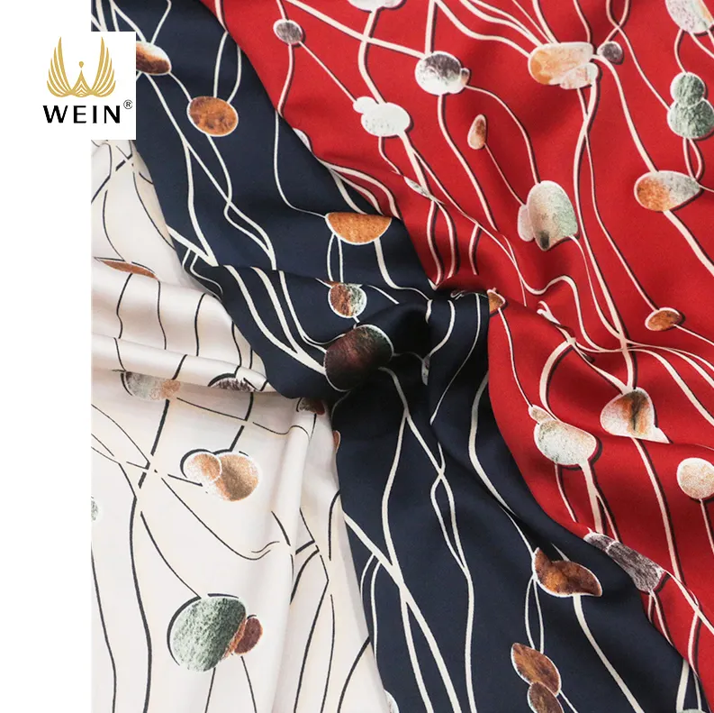 WI-E03 Sẵn Sàng Để Vận Chuyển Mô Hình Trừu Tượng Polyester/Spandex Stretch Silk Satin Chống Nhăn Vải Cho Áo