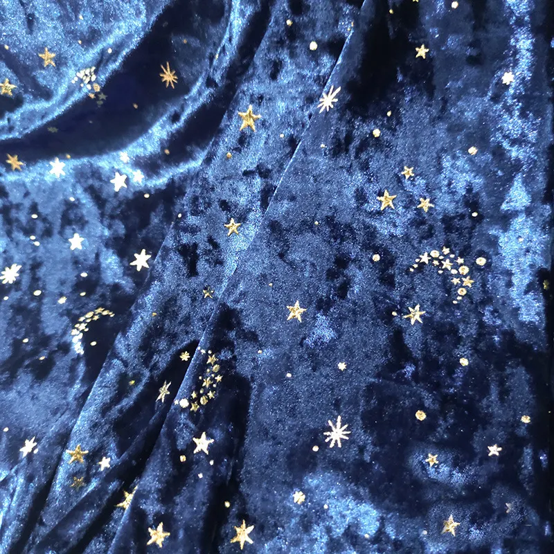 Kadife kumaş malzeme için giyim akşam elbise lüks ipek kadife kumaş yıldız sıcak damgalama kadife glitter kumaş