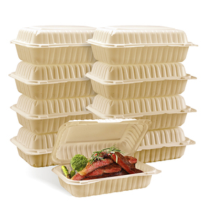 Dùng một lần container thực phẩm lò vi sóng nhựa <span class=keywords><strong>4</strong></span> ngăn hộp vuông với nắp phân hủy sinh học vỏ sò bao bì cho nhà hàng - Product Image 4