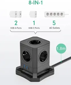 <strong>Tabletop</strong> <strong>Socket</strong> EU Standard Extension Multiple Power <strong>Socket</strong> 5 Outlet 3 USB Port Surge Protector Power Strip - Product Image 4