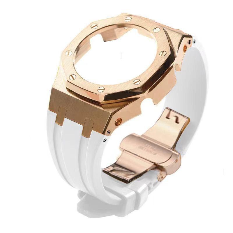 Rose gold case-white band