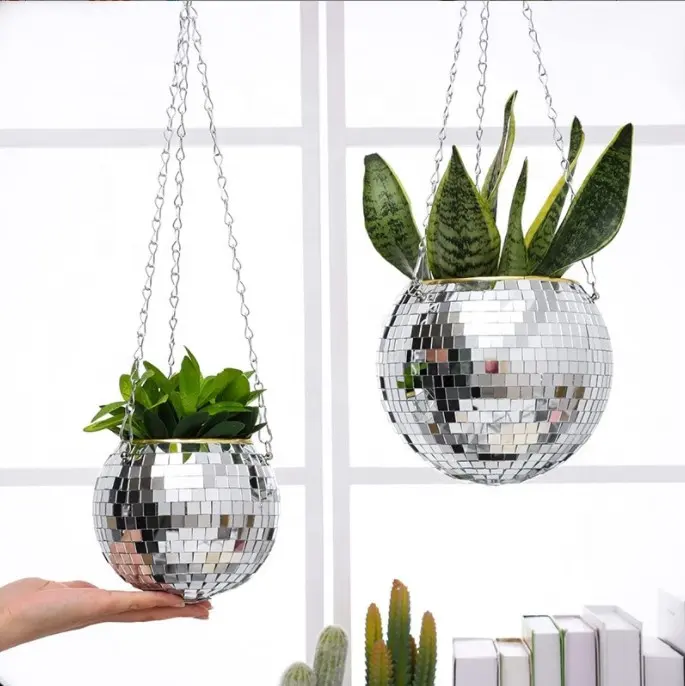 Cintre de plante de pot de jardinière de boule de disco suspendu unique pour les plantes d'intérieur extérieures