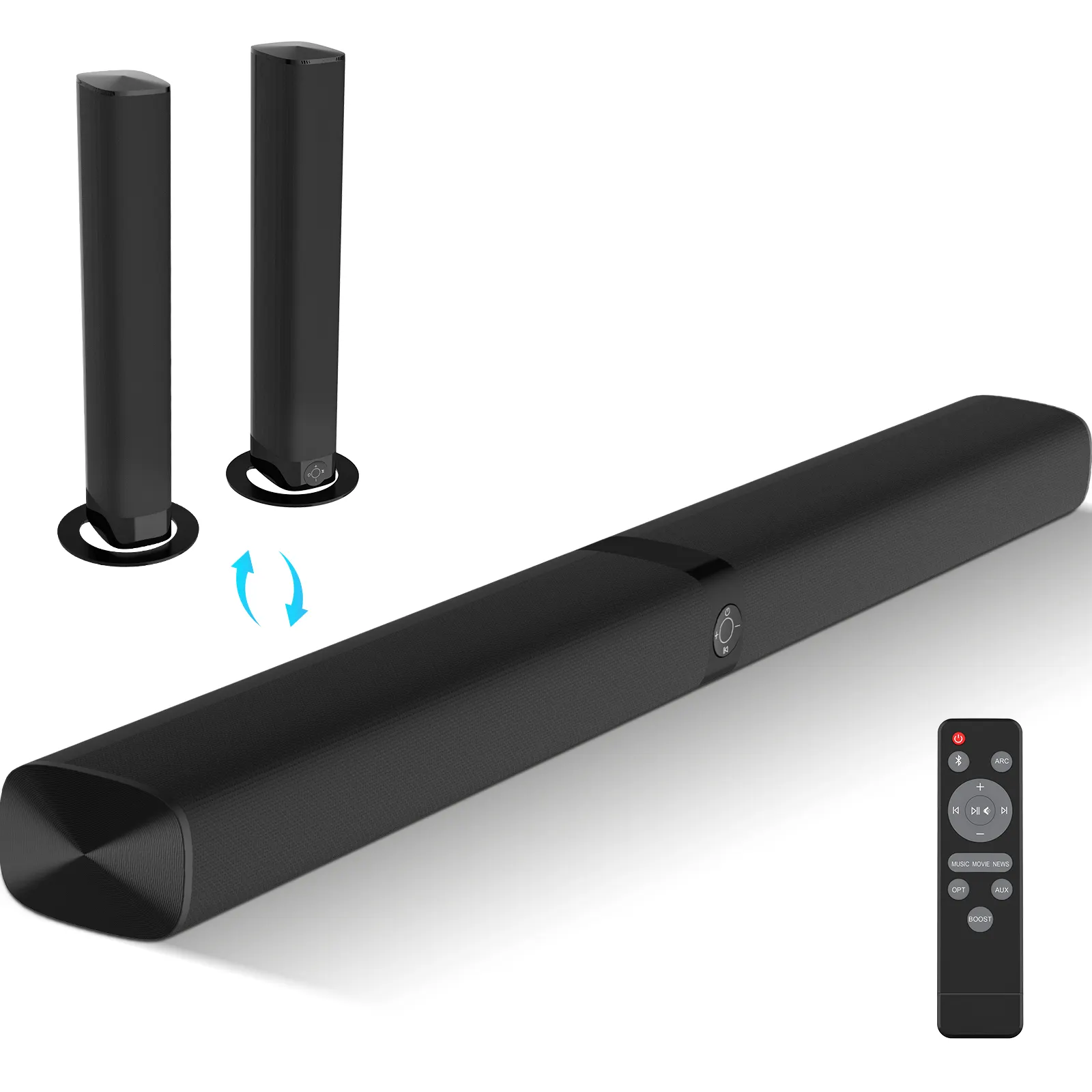 Kablosuz ses çubuğu Bluetooth Detachhable soundbar'da HDMI- ARC/optik/AUX Conne ile TV için ev sinema sistemi ses çubukları