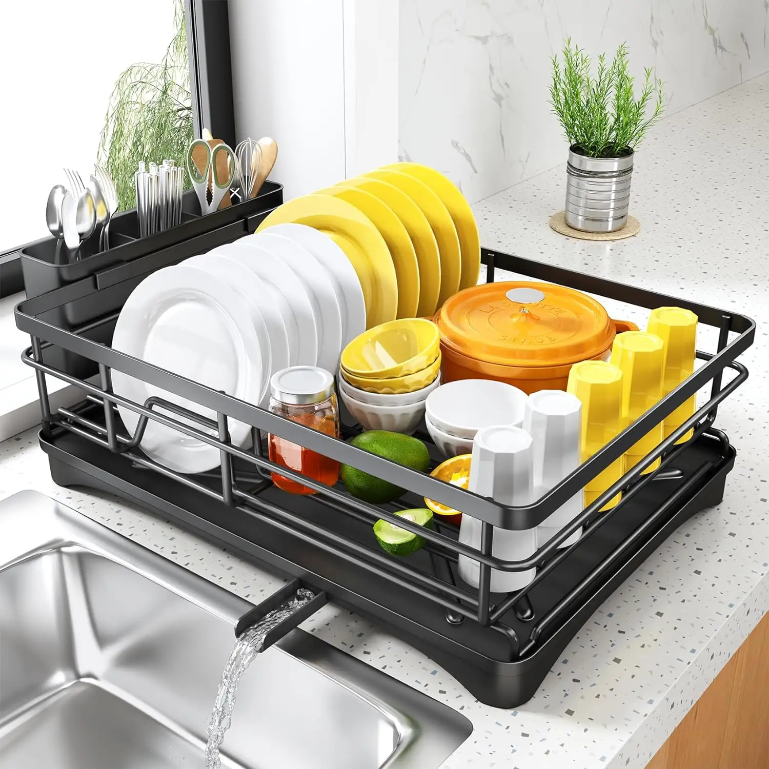 Free Sample Kitchen Counter Dish Drying Rack - Spacious Dish Rack with Drainboard, Corrosion-Resistant Dish Drainer