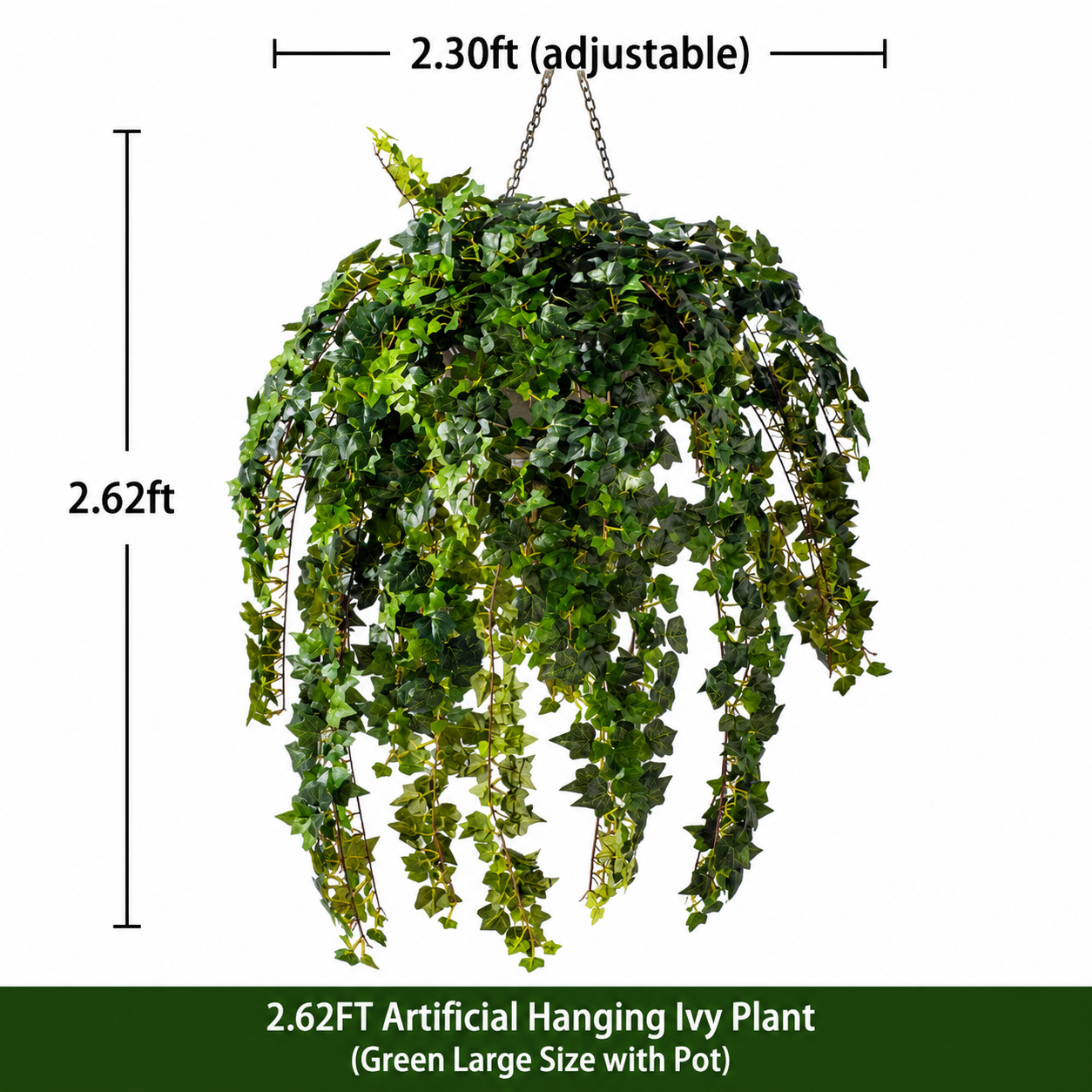 Planta colgante de hiedra artificial de 2,62 pies, grande