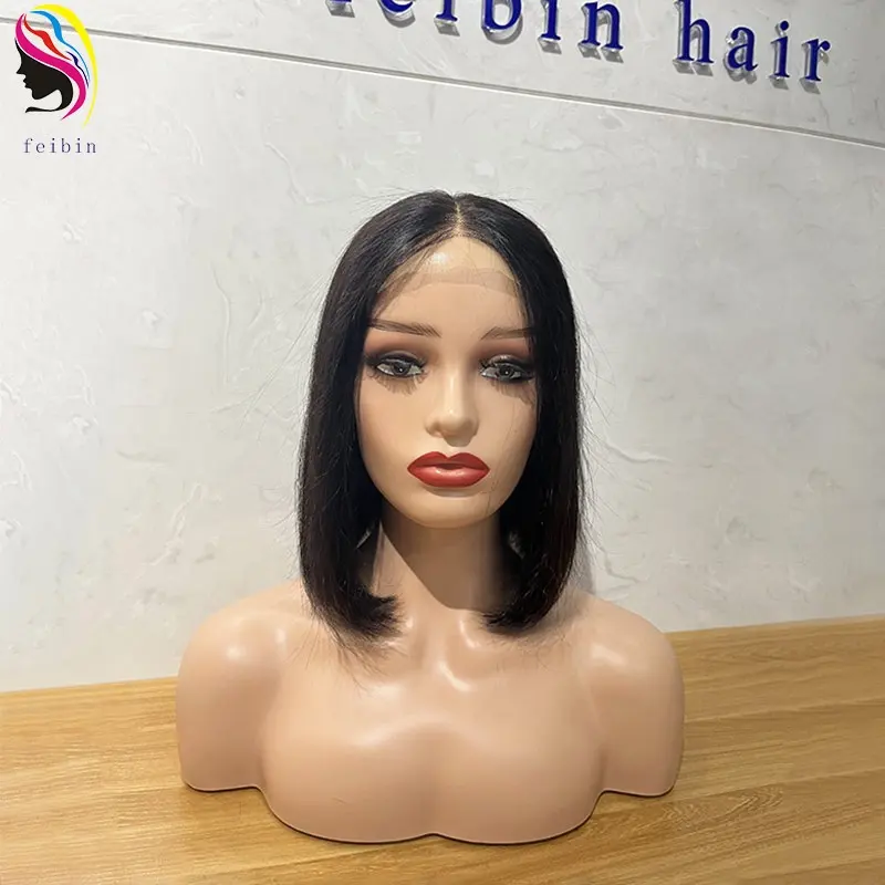 Peruca de cabelo humano frontal, 4x4 curto bob 10 polegadas peruca de renda frontal atacado preço barato brasileiro peruano cabelo humano peruano para mulheres negras