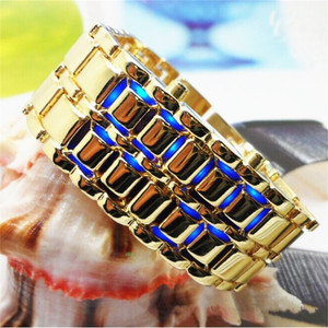 Yeni moda erkekler altın Lava demir Samurai Metal LED Faceless bilezik izle kol saati spor saatler Relojes damla nakliye - Product Image 5