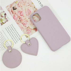 时尚定制圆形钥匙扣PU皮革钥匙扣荔枝图案圆形钥匙圈礼品 - Product Image 2