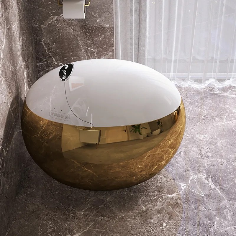 Toilette intelligente montata a pavimento di lusso color oro a forma di uovo water tankless intelligent closestool smart toilet