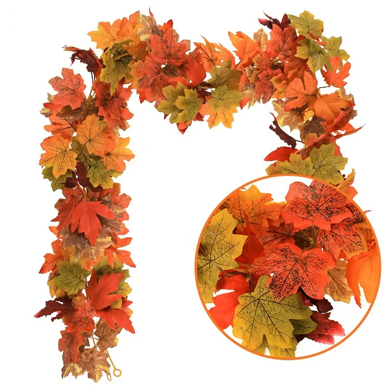 Guirlanda de folhas de bordo de outono artificial para decoração de videira